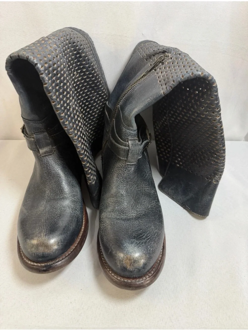 Bed Stu Rider Boots Women's Bench Made Distressed Side Zip Knee High Sz 7 EUC